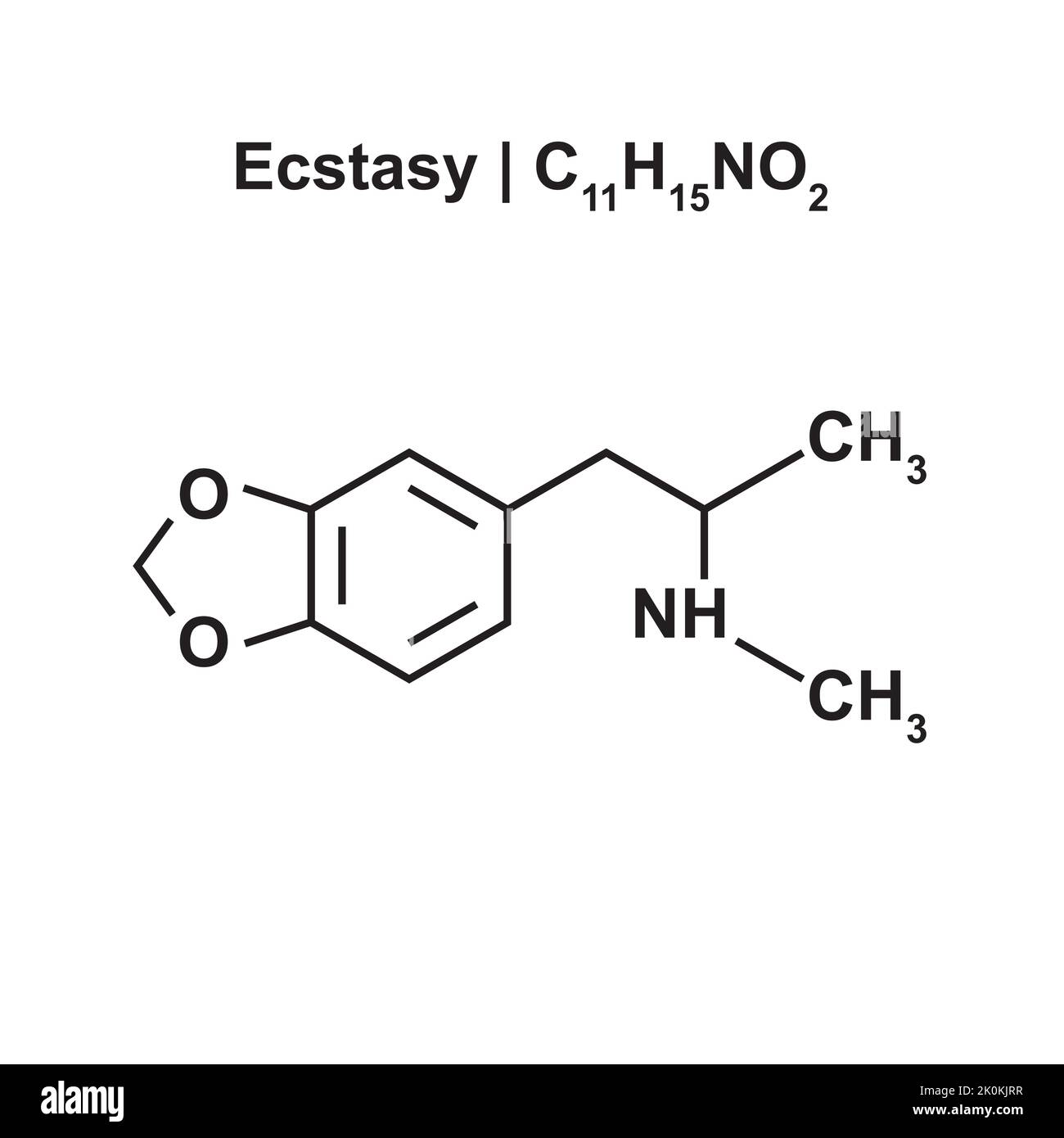 Ecstasy (C11H15NO2) struttura chimica. Illustrazione vettoriale. Illustrazione Vettoriale