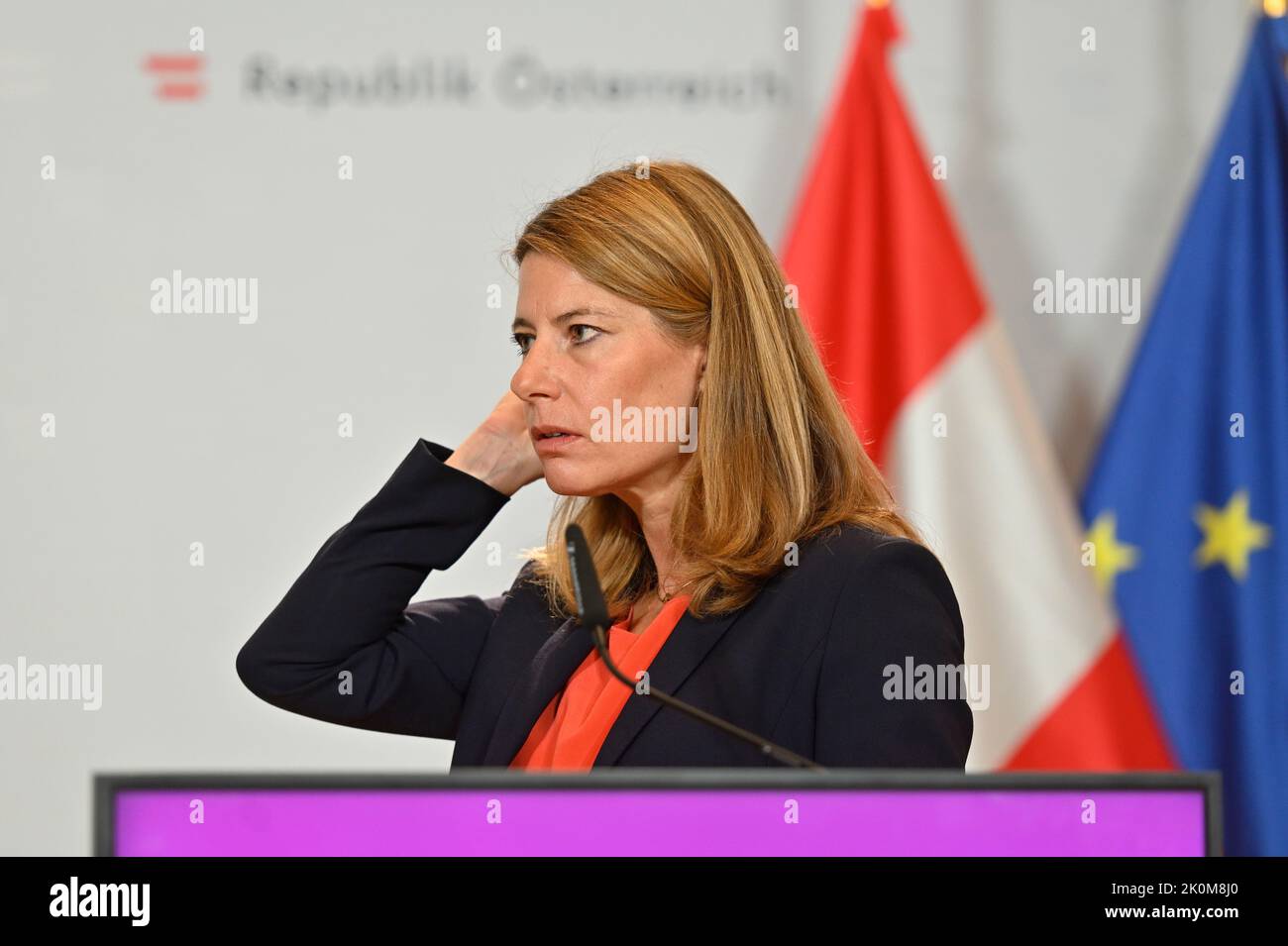 Vienna, Austria. 12th Set, 2022. Presentazione della campagna di risparmio energetico del governo federale al Ministero della protezione del clima con Barbara Schmidt, Segretario Generale per l'energia austriaca Foto Stock
