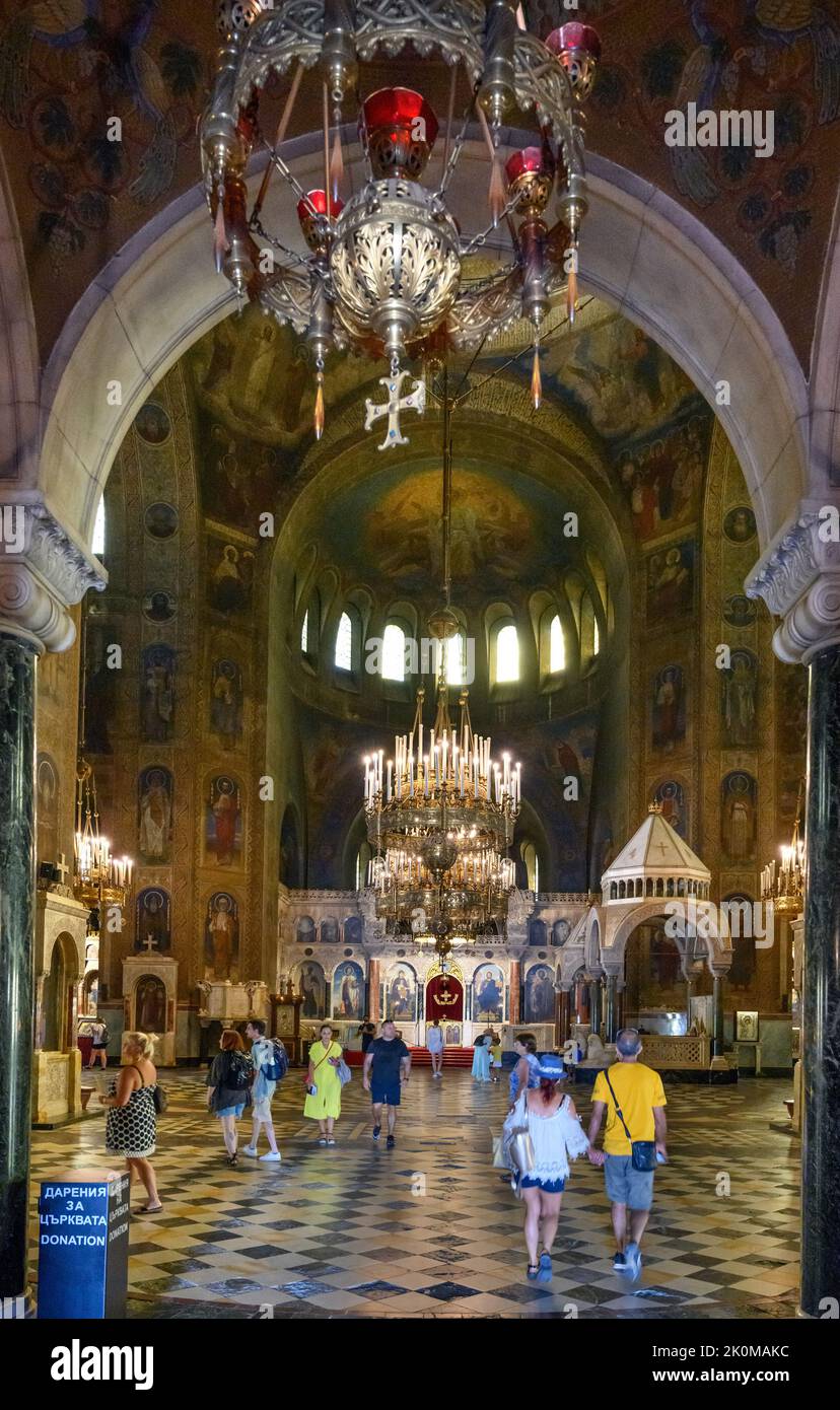 Interno della Cattedrale di Aleksander Nevski, Sofia, Bulgaria Foto Stock