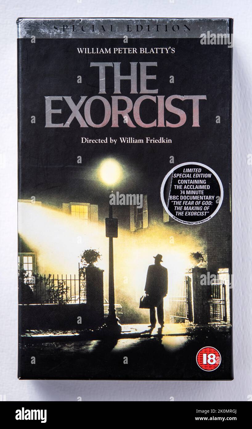 Copertina di una copia video VHS del film Exorcist, che è stato originariamente rilasciato nel 1973. Foto Stock