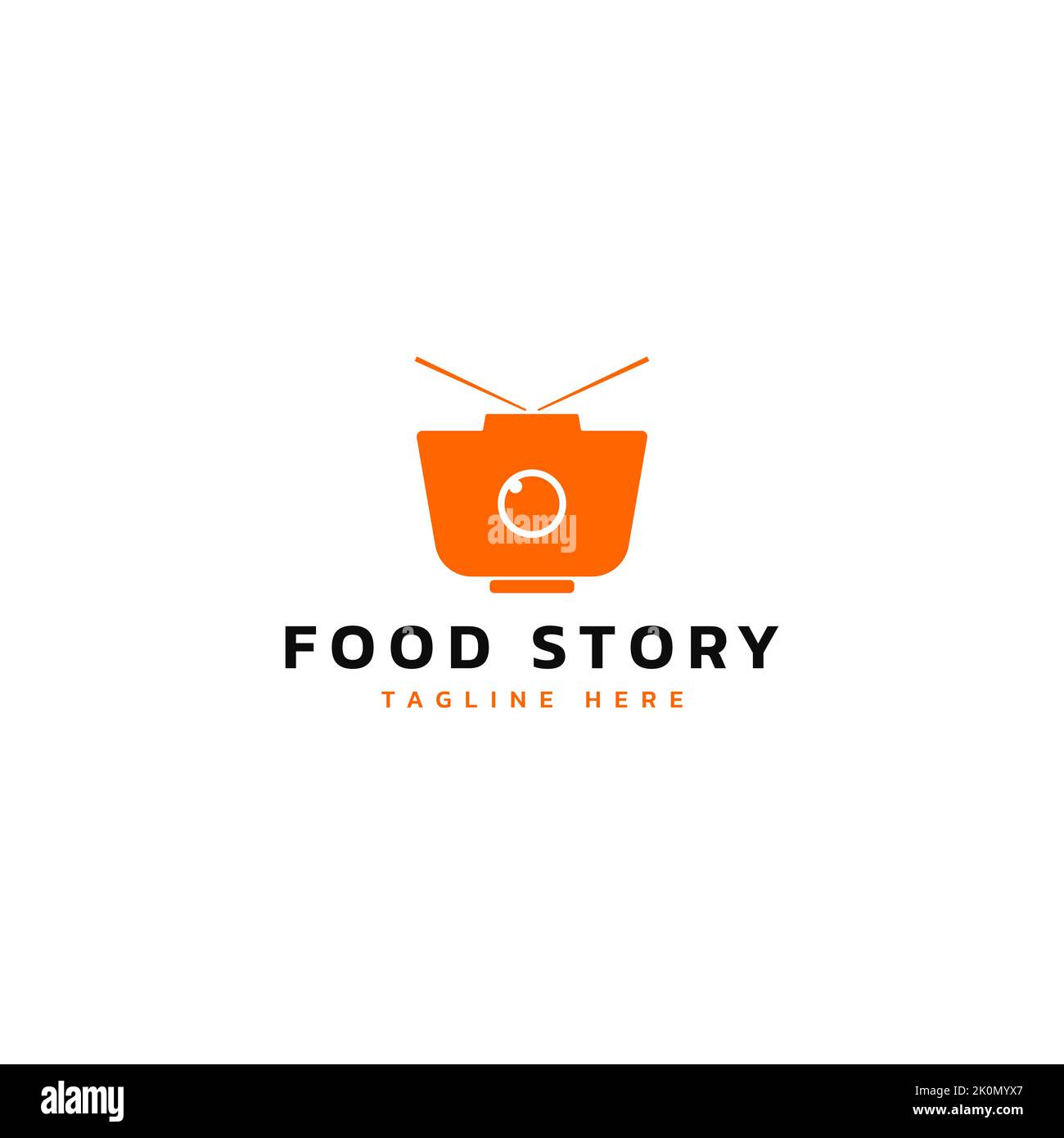 Design semplice con ciotola e logo della fotocamera. Logo di fotografia alimentare. Logo della storia del cibo. Formato vettoriale. Illustrazione Vettoriale