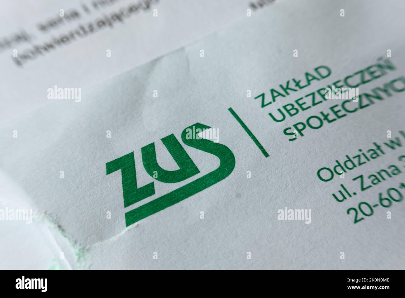 Lublino, Polonia. 11 settembre 2022. Lettera di ZUS Foto Stock
