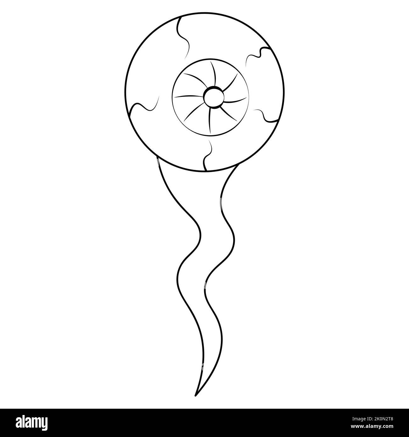 Bulbo oculare. Illustrazione vettoriale. Contorno su sfondo bianco isolato. Stile Doodle. Schizzo. Bianco dell'occhio con la pupilla. Illustrazione Vettoriale