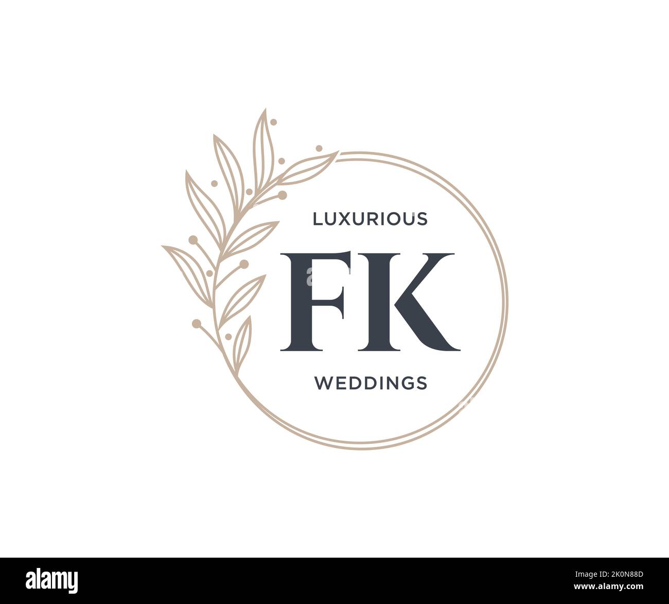 FK iniziali lettera matrimonio monogramma modello loghi, disegnati a mano moderno minimalista e modelli floreali per carte di invito, Salva la data, elegante Illustrazione Vettoriale