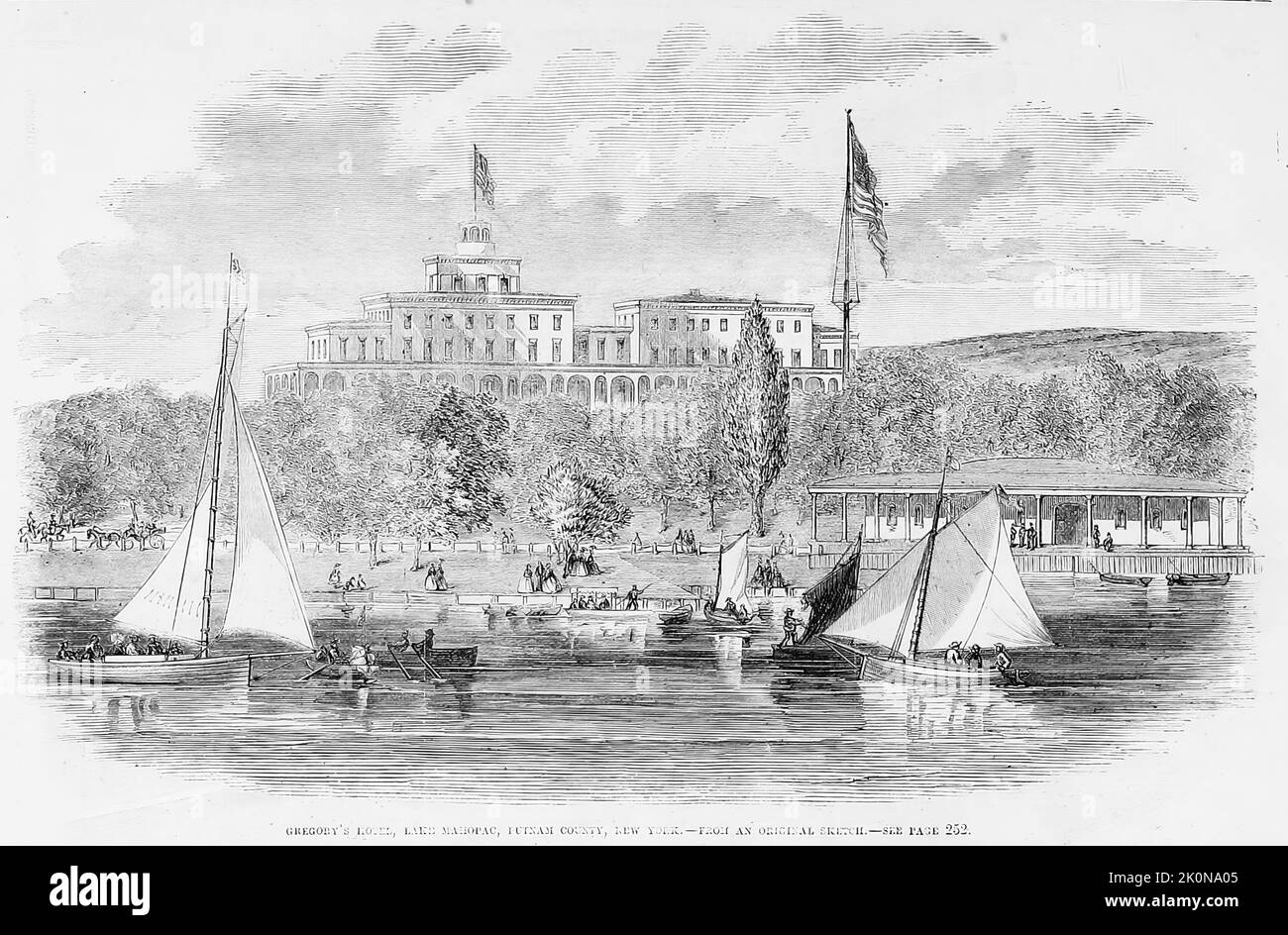 Gregory's Hotel, Lake Mahopac, Putnam County, New York. Agosto 1861. Illustrazione del 19th° secolo dal quotidiano illustrato di Frank Leslie Foto Stock