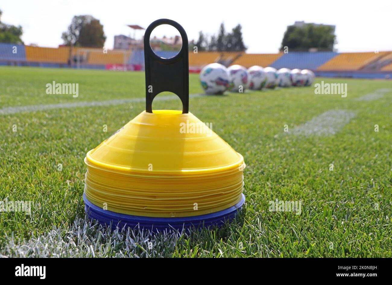 Uzhhorod, Ucraina - 29 agosto 2022: Dettagli della sede di calcio dello stadio Avanhard a Uzhhorod durante il gioco DELLA PREMIER League Ucraina VBET Metalist Kharkiv vs Inhulets. Capacità 12000 spettatori Foto Stock