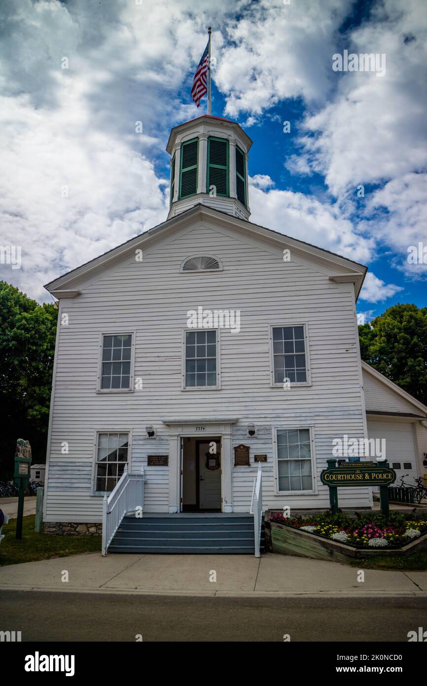 Un edificio governativo a Mackinac Island, Michigan Foto Stock