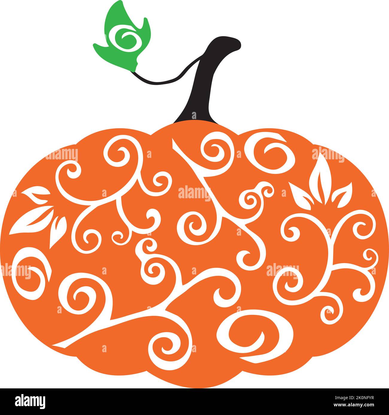 illustrazione vettoriale di una zucca con volute floreali. Illustrazione Vettoriale