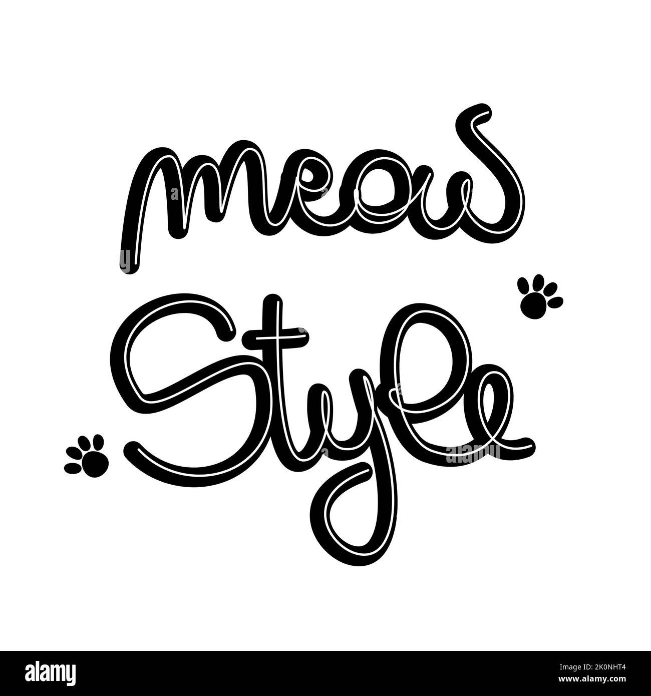 Testo carino disegnato a mano con testo in stile meow e foto vettoriali Illustrazione Vettoriale