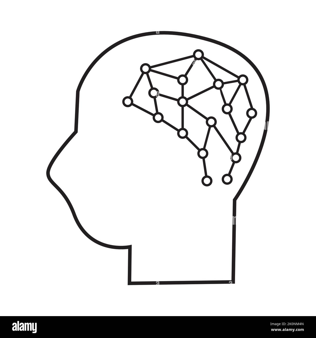 Rete di neuroni intelligenti artificiali del cervello del robot. Semplice disegno di icone a linee per la progettazione di concept della tecnologia robotica e dell'intelligenza artificiale Illustrazione Vettoriale