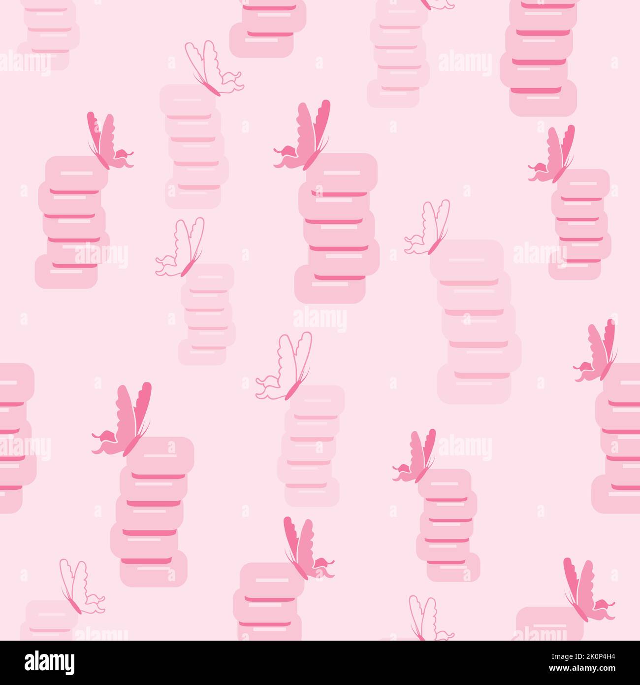 Farfalle rosa vettoriale su mattoni mucchi girly senza cuciture sfondo modello. Illustrazione Vettoriale