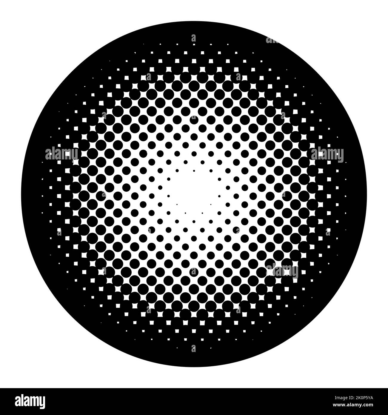 Elemento a mezzitoni circolare. I punti Polka sbiadono i punti cerchio sfondo gradiente. Sfumatura punteggiata Mezzitoni arrotondati. Elemento di design vettoriale alla moda Illustrazione Vettoriale