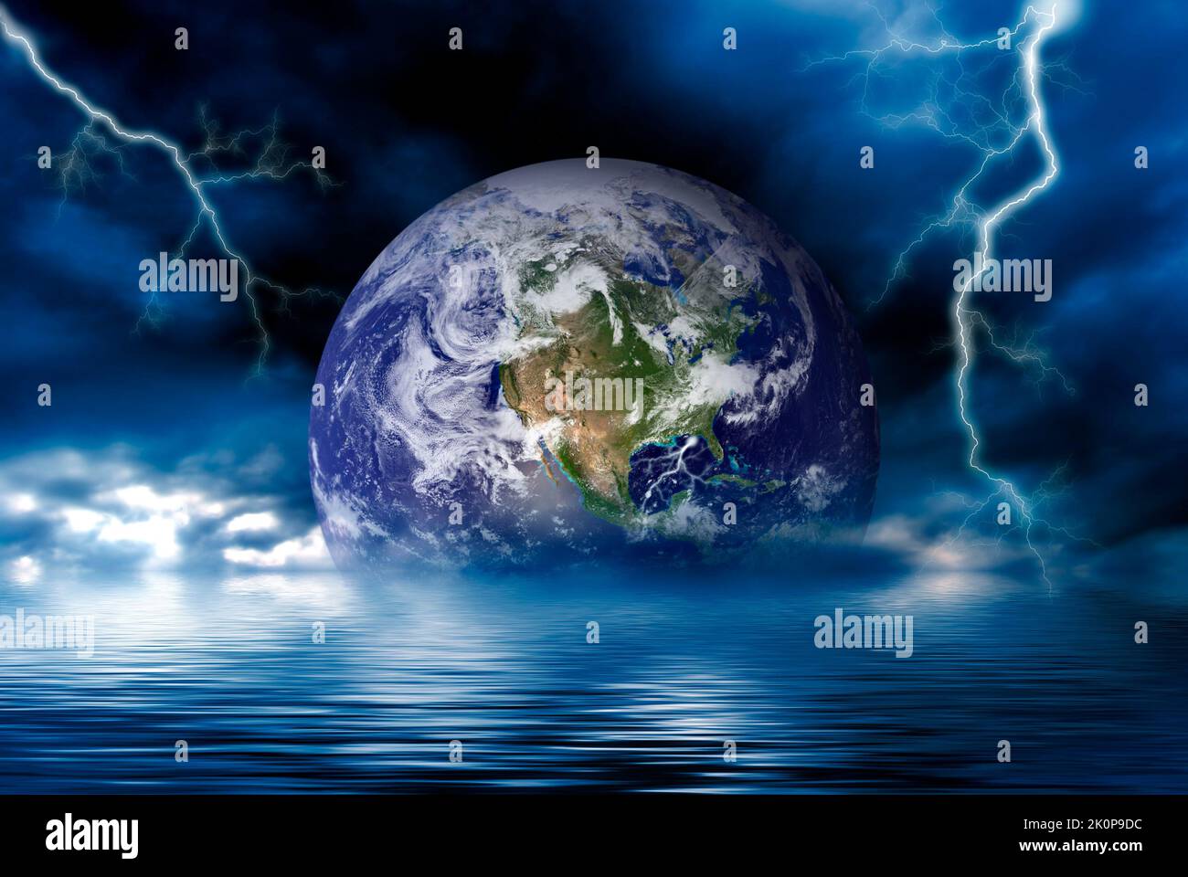 Pianeta Terra e drammatiche condizioni meteorologiche, concetto di riscaldamento globale Foto Stock