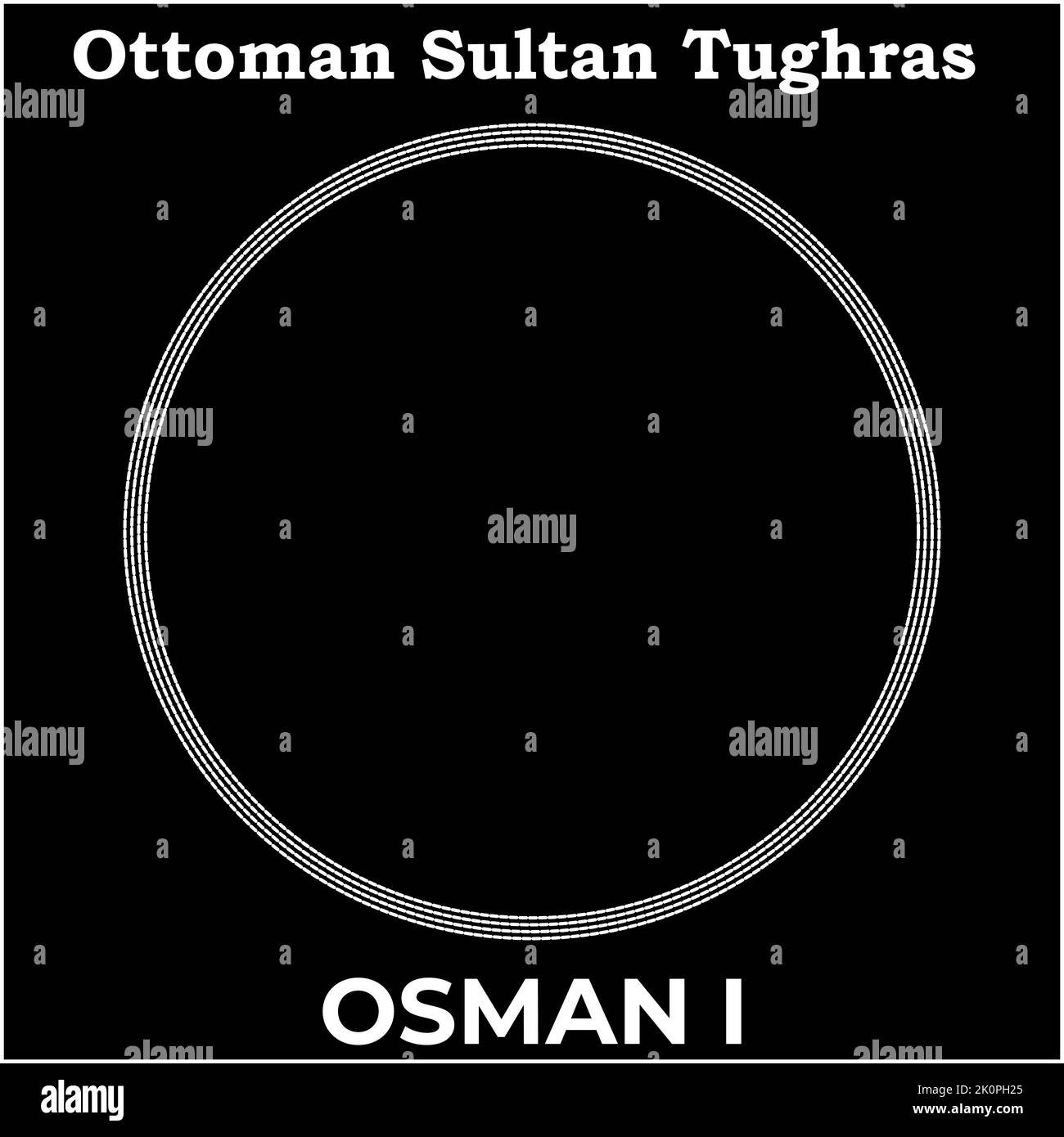Immagine vettoriale con firma Tughra del primo sultano ottomano Osman Ghazi, Tughra di Osman con sfondo nero. Illustrazione Vettoriale
