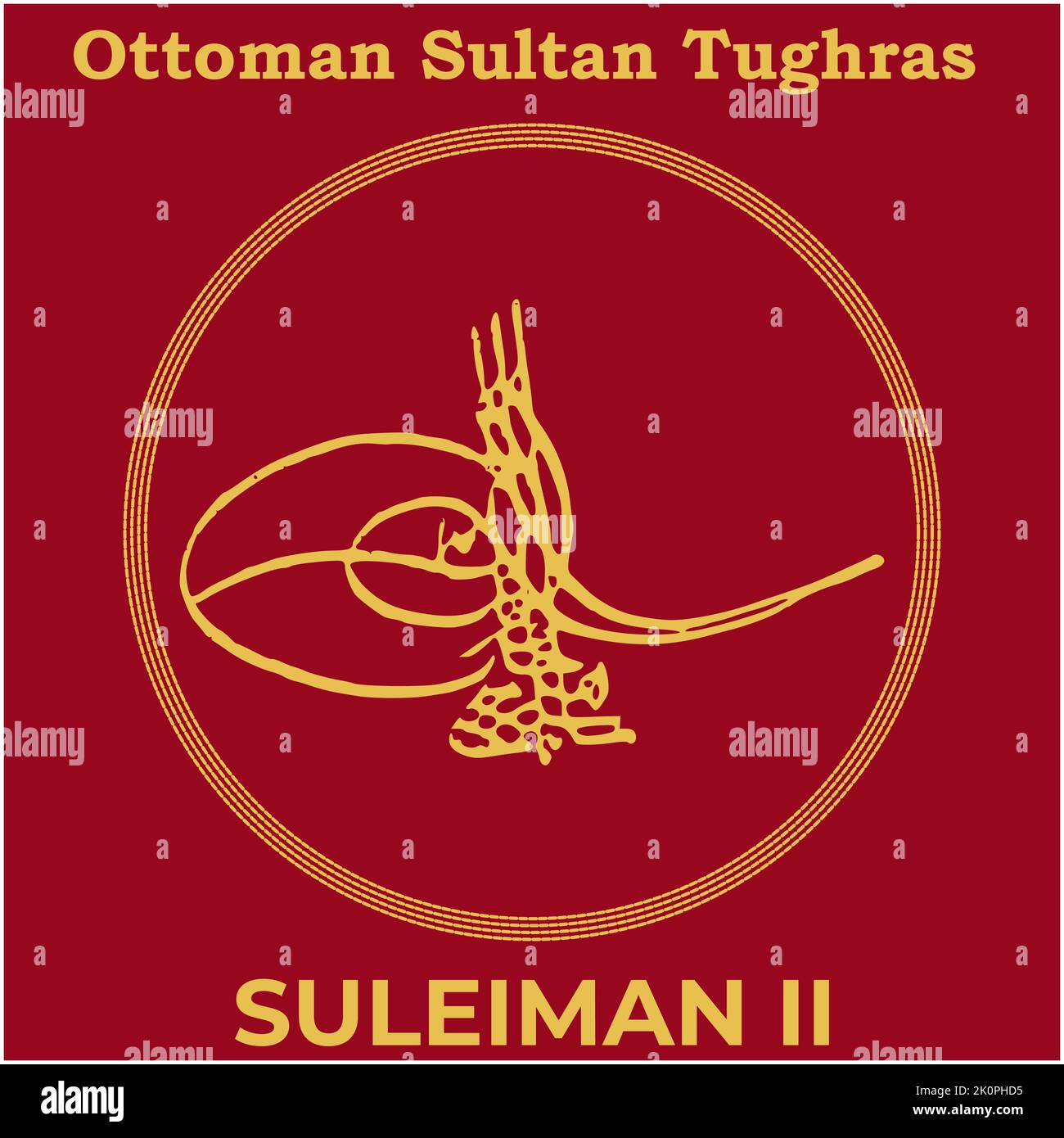 Immagine vettoriale con la firma di Tughra del ventesimo sultano ottomano sulfurano II, Tughra del sulfurano II con il tradizionale sfondo di pittura turca. Illustrazione Vettoriale