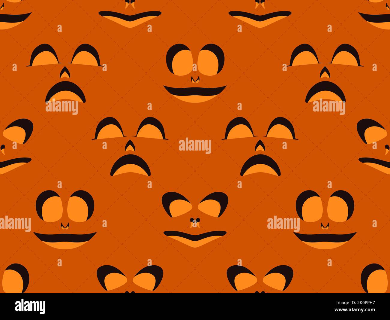 Motivo senza cuciture faccia spaventosa. Gli occhi spaventosi malvagi scolpiti in una zucca. Halloween Jack o Lanterna. Design per biglietti d'auguri, banner e inviti alle feste. Illustrazione Vettoriale