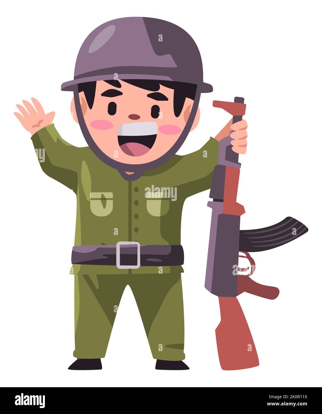Bambini che indossano militare militare militare esercito con casco verde arma fucile Illustrazione Vettoriale