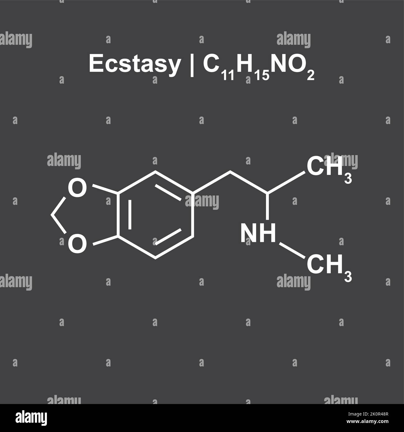 Ecstasy (C11H15NO2) struttura chimica. Illustrazione vettoriale. Illustrazione Vettoriale
