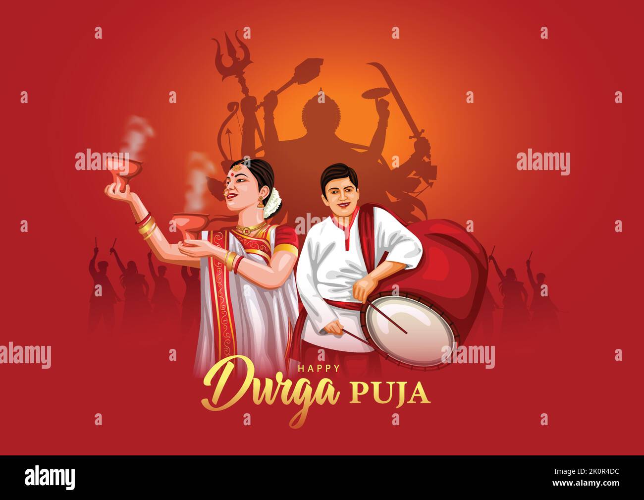 Dio indiano shri Druga in Happy Durga Puja Subh Navratri sfondo rosso. Disegno di illustrazione vettoriale Illustrazione Vettoriale