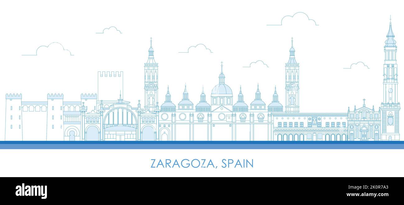Contorno panorama Skyline di Saragozza, Aragona, Spagna - illustrazione vettoriale Illustrazione Vettoriale