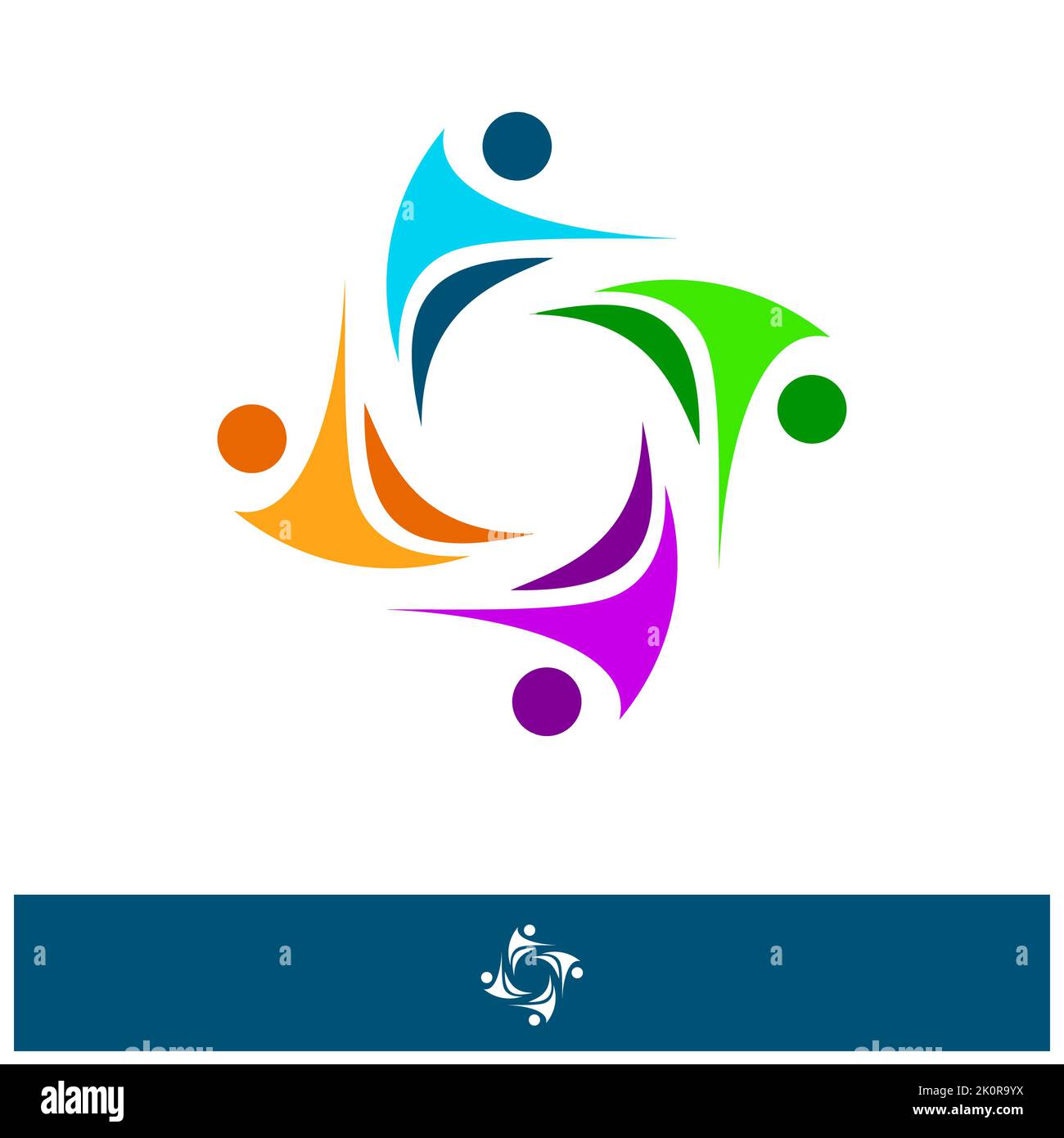 Logo umano, icona di mutuo soccorso, logotipo astratto di persone insieme. Simbolo di sostegno e speranza della gente. Concetto di progettazione vettoriale di partnership Foto Stock