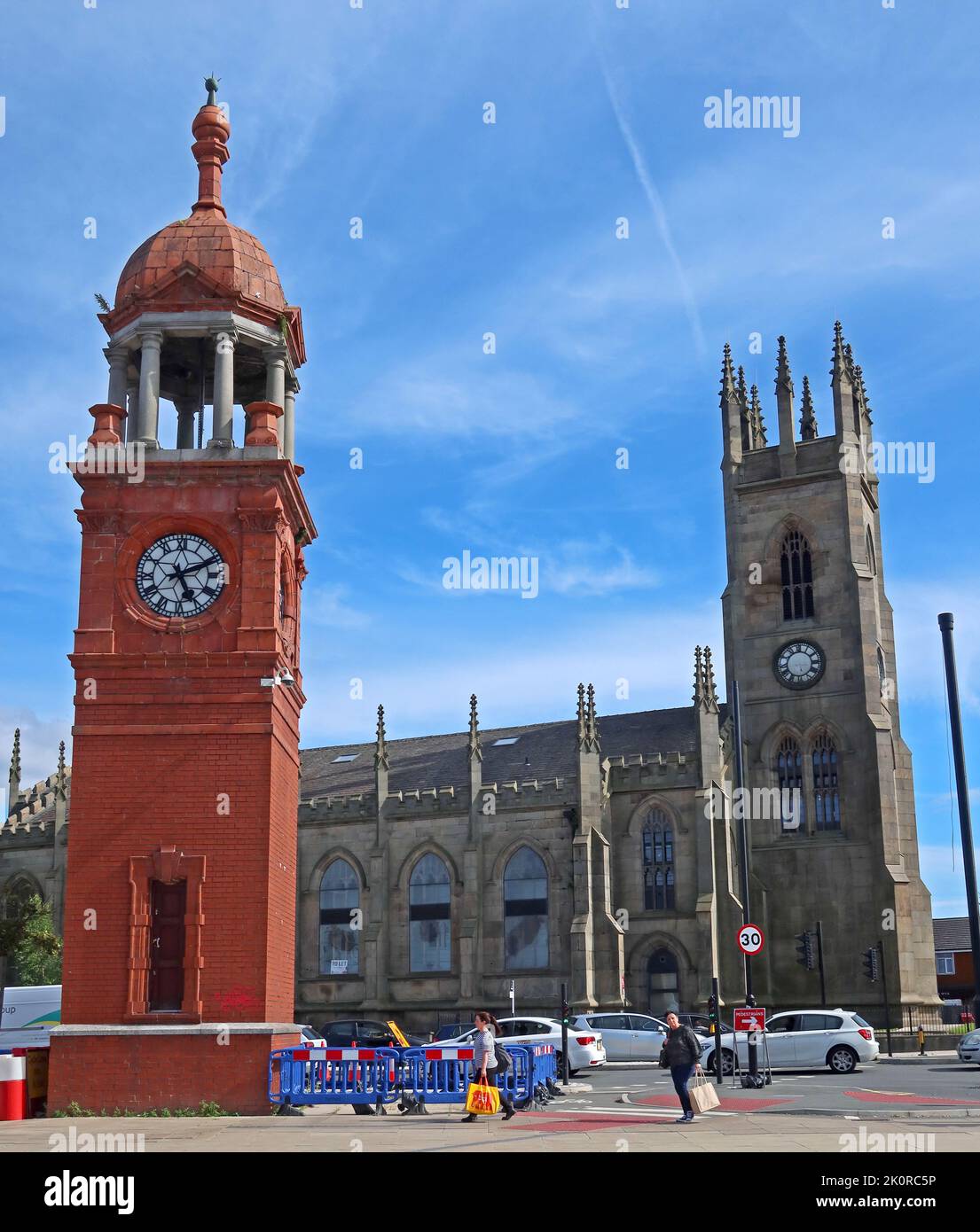 Bolton Interchange torre dell'orologio, autobus, treni, ciclo, Newport St, Bolton, Greater Manchester, Inghilterra, UK, BL1 1PF , 1899 Foto Stock