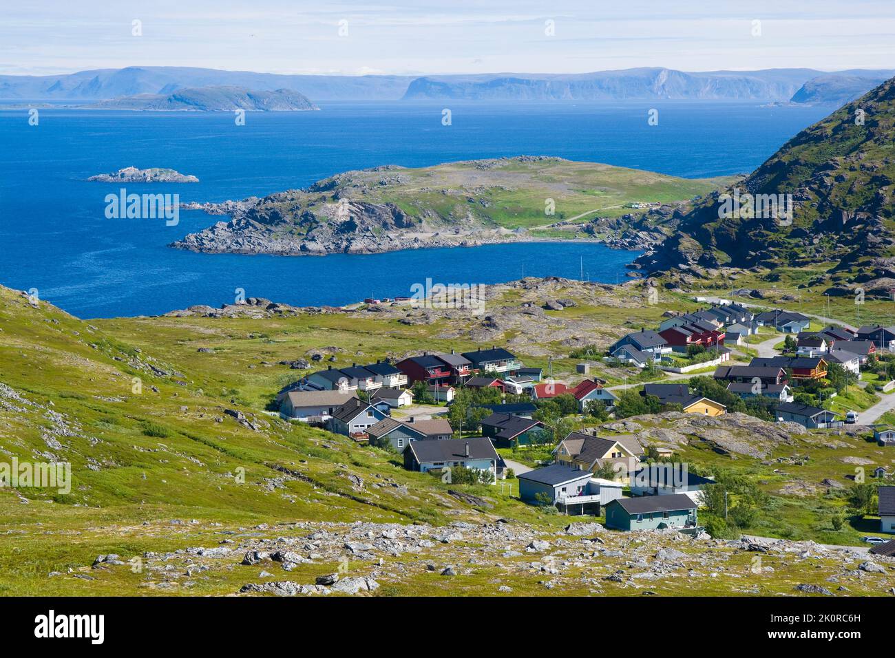 Vista del villaggio di pescatori Havoysund, Norvegia Foto Stock
