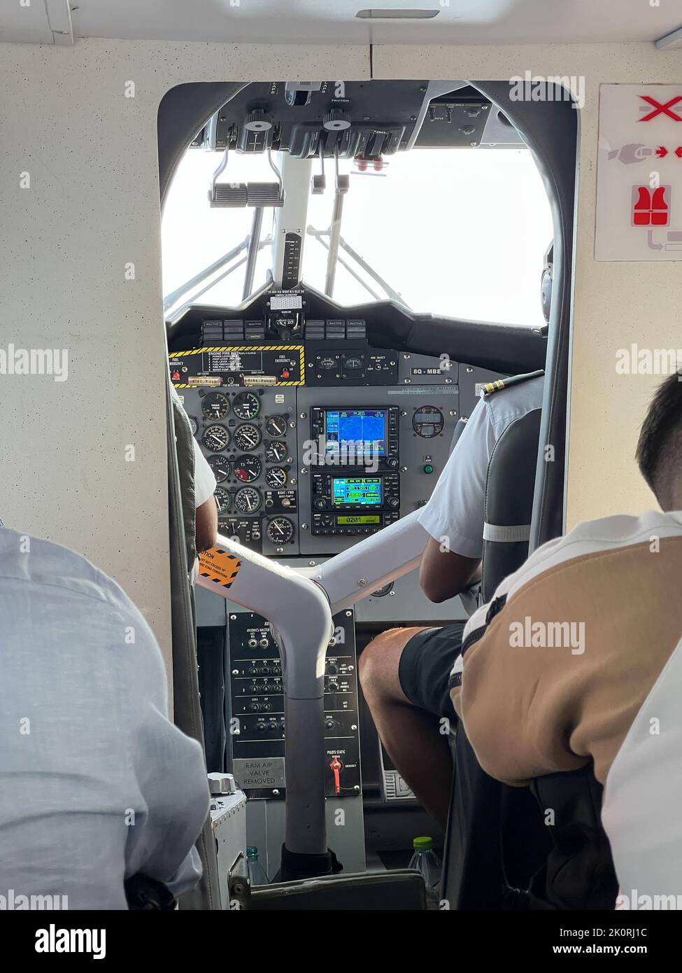 Vista parziale del pozzetto di un idrovolante nelle Maldive. Foto Stock