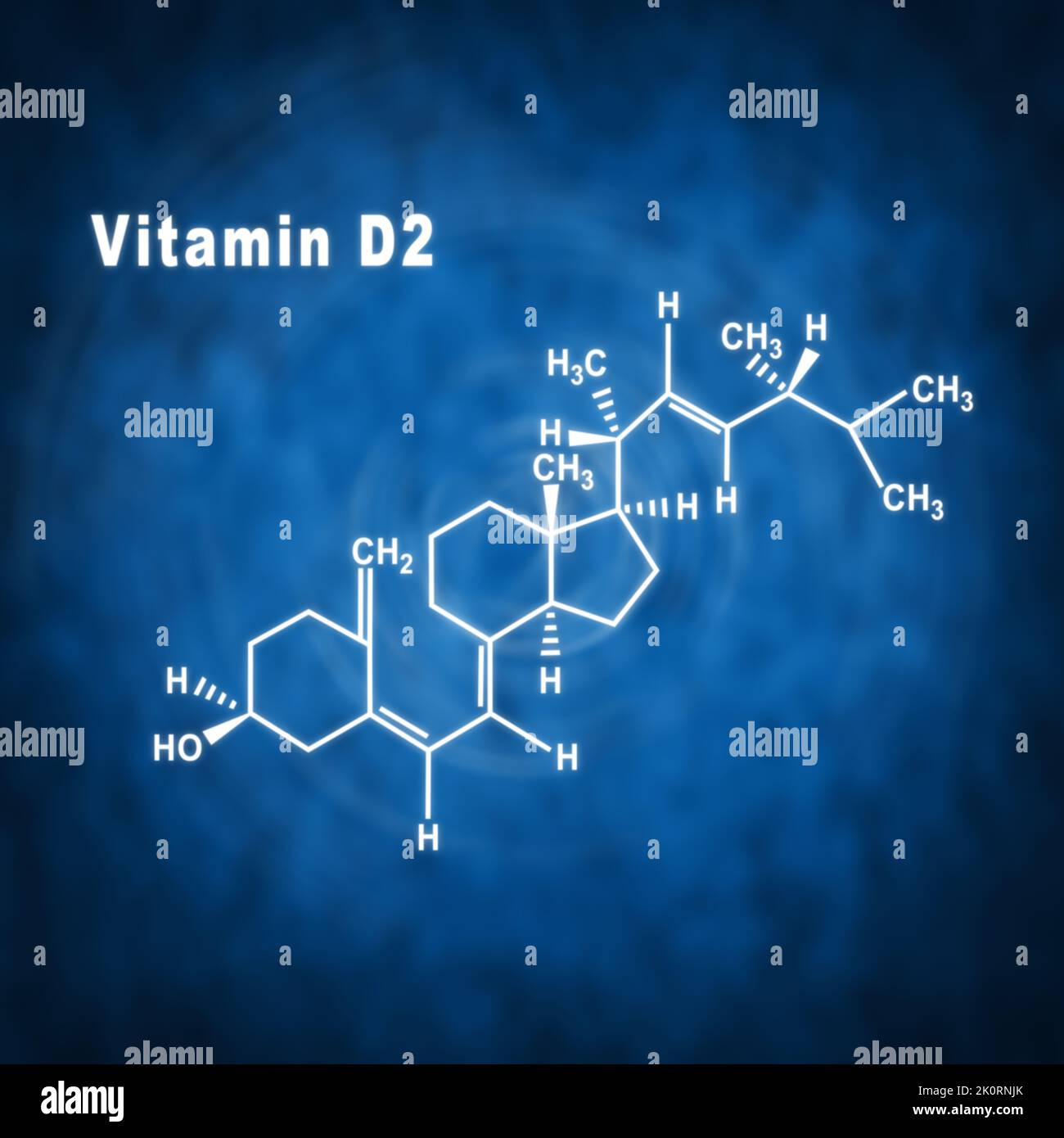 Vitamina D2, formula chimica strutturale su sfondo blu Foto Stock