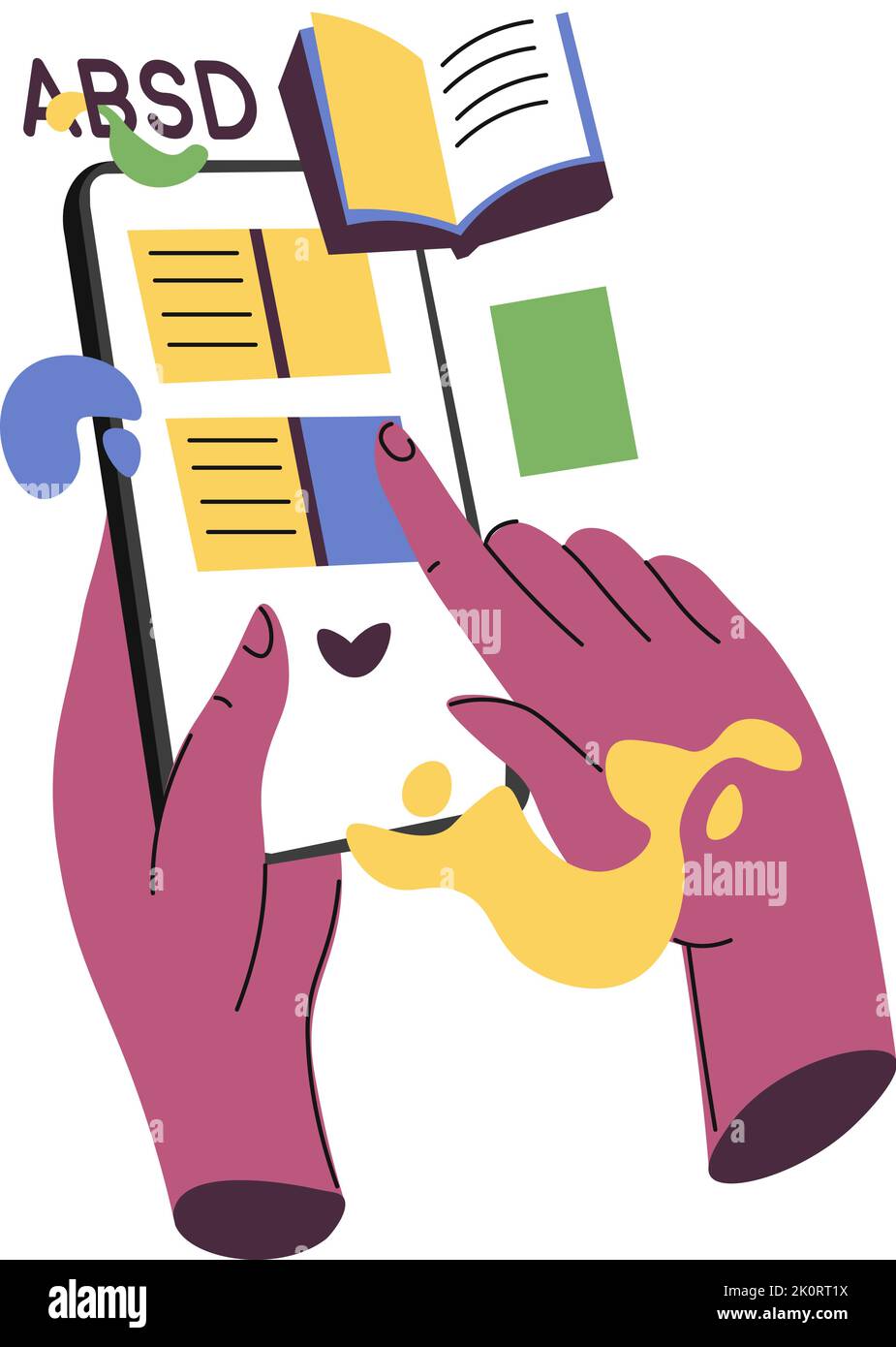 Telefono con libri elettronici, lettura online Illustrazione Vettoriale