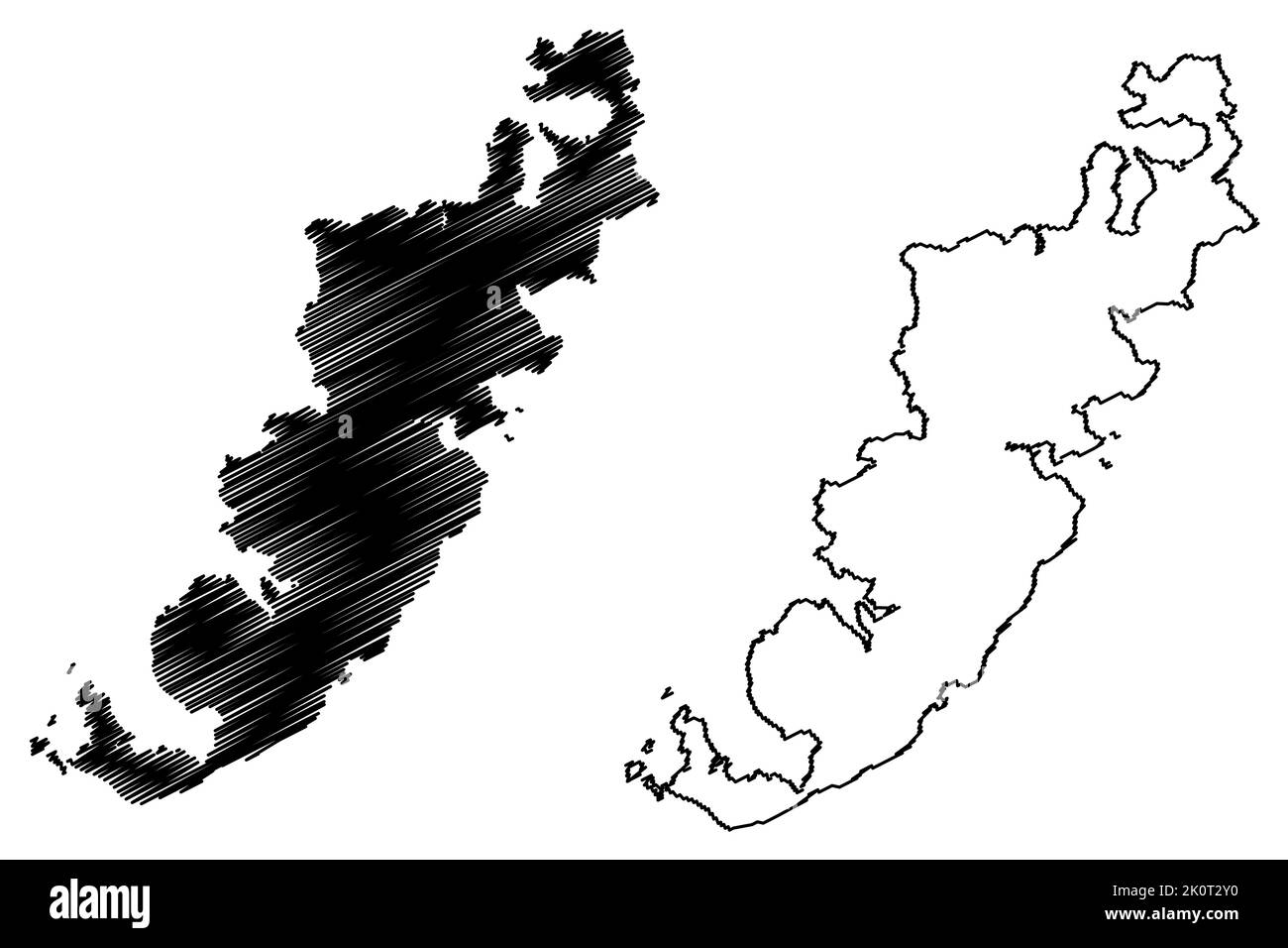 Isola di Hirado (Giappone, Asia orientale, arcipelago giapponese) illustrazione vettoriale mappa, schizza schizzo mappa Hiradoshima Illustrazione Vettoriale