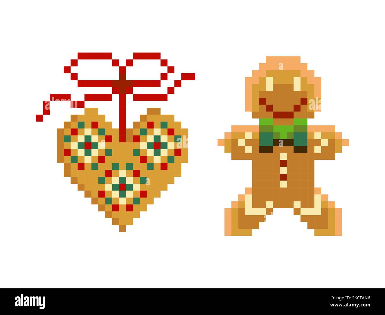 Xmas Ginger Bread uomo e cuore in pixel Art Illustrazione Vettoriale