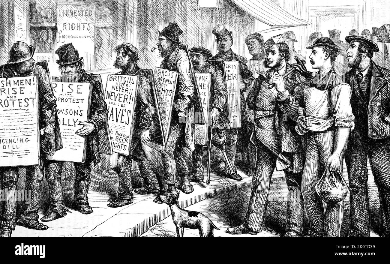 Illustrazione che mostra una dimostrazione contro le restrizioni alla vendita di alcol negli stati uniti d'America 1875 Foto Stock
