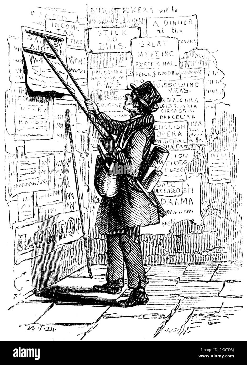 Pubblicazione di un annuncio pubblicitario a Londra, 1843 Foto Stock