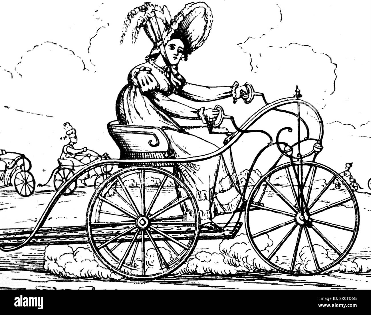 Illustrazione che mostra un triciclo per signora inglese 1819 Foto Stock