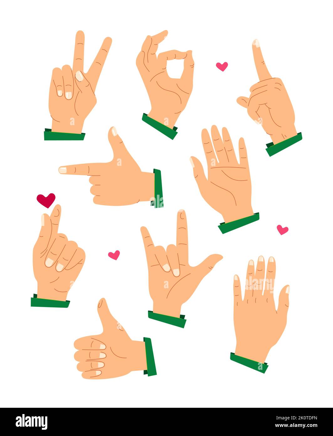 Comunicazione con i gesti - insieme di illustrazioni di stile di design piatto Illustrazione Vettoriale