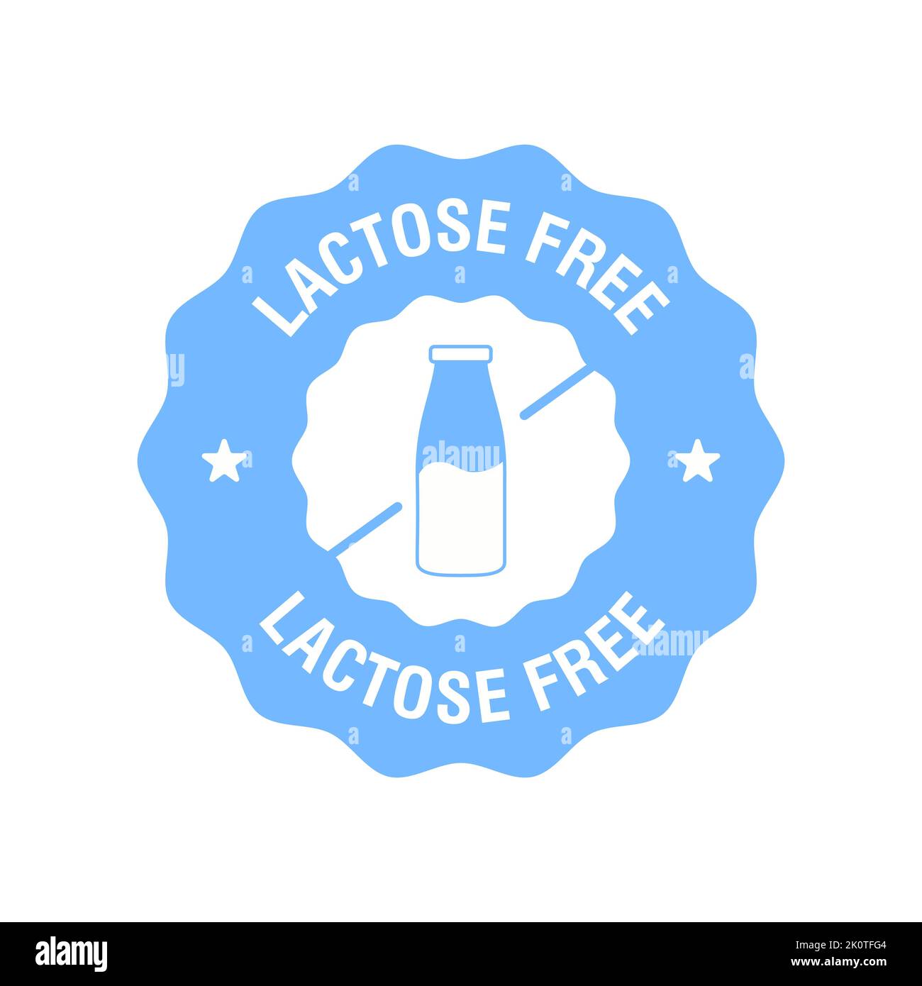 Icona del logo senza lattosio. Vector non contiene alcuna etichetta di lattosio per la confezione di prodotti alimentari a base di latticini sani. Illustrazione vettoriale Illustrazione Vettoriale