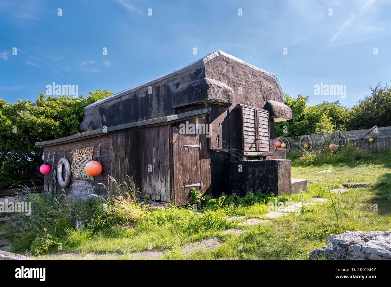Cable Hut 14, una stazione di collegamento 1900 per le comunicazioni da Londra alla Francia, Cuckmere Haven, East Sussex, Inghilterra Foto Stock