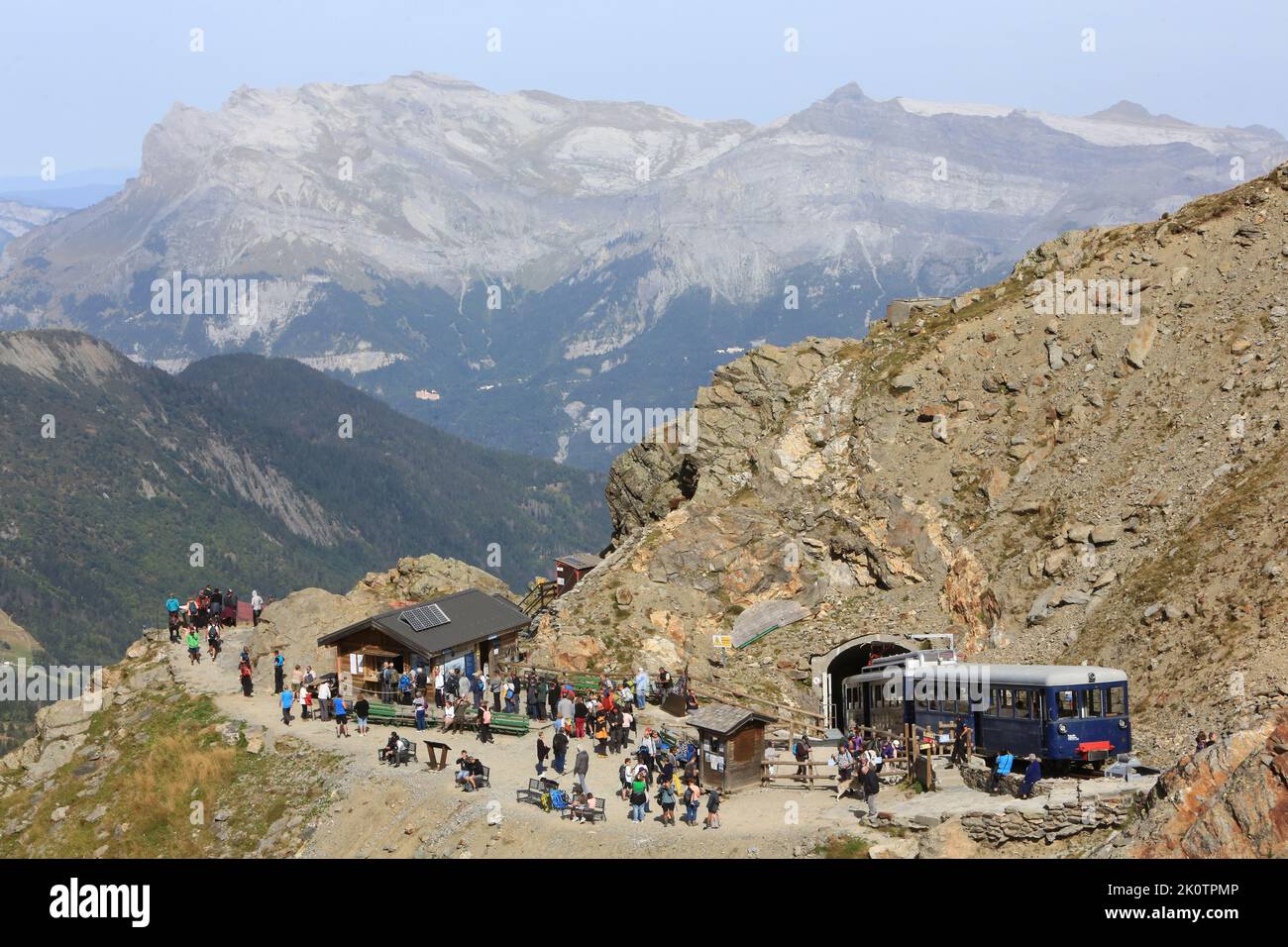 Tram del Monte Bianco. TMB. Nid d'Aigle. Saint-Gervais-les-Bains. Alta Savoia. Auvergne-Rhône-Alpi. Francia. Europa. Foto Stock