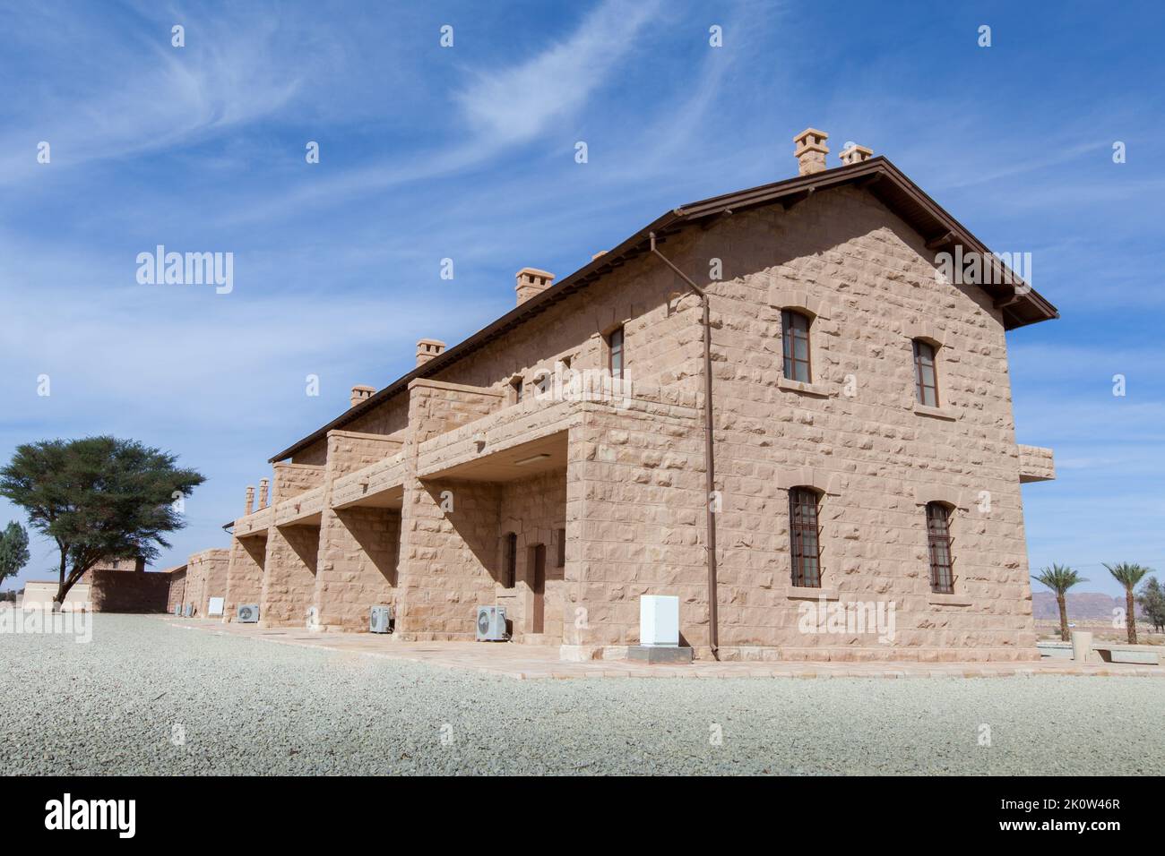 Al Ula, Arabia Saudita - restaurato treno ferroviario Hejaz costruito per l'Impero Ottomano Foto Stock