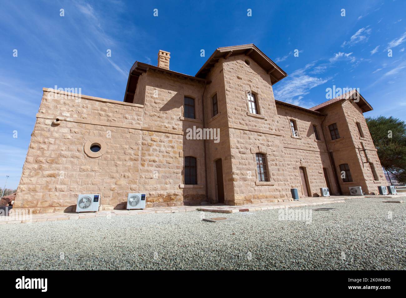 Al Ula, Arabia Saudita - restaurato treno ferroviario Hejaz costruito per l'Impero Ottomano Foto Stock