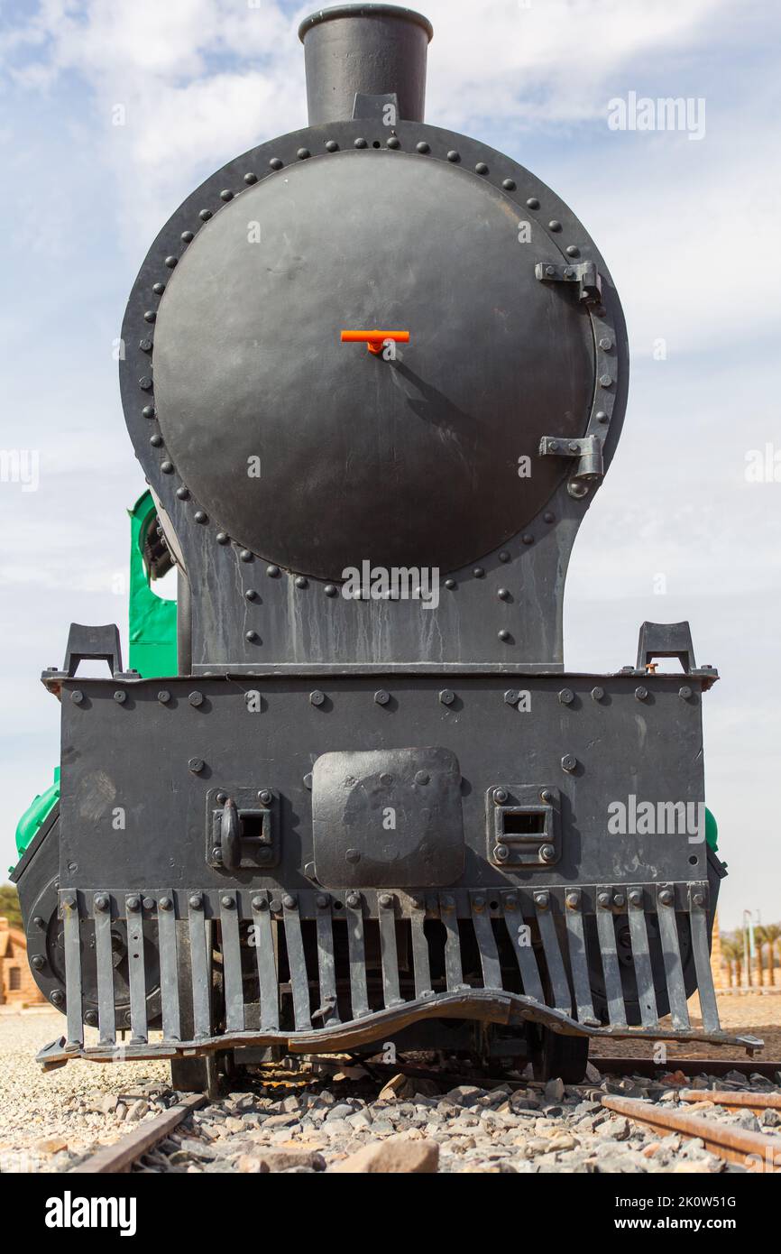 Al Ula, Arabia Saudita - restaurato treno ferroviario Hejaz costruito per l'Impero Ottomano Foto Stock