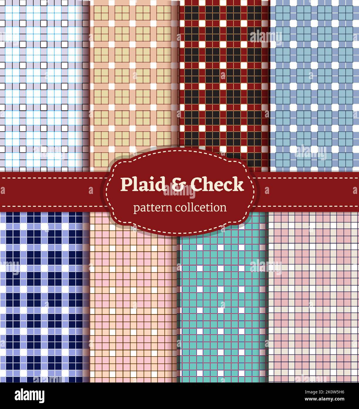 Plaid Check Tartan Pattern Set da 8 Illustrazione Vettoriale