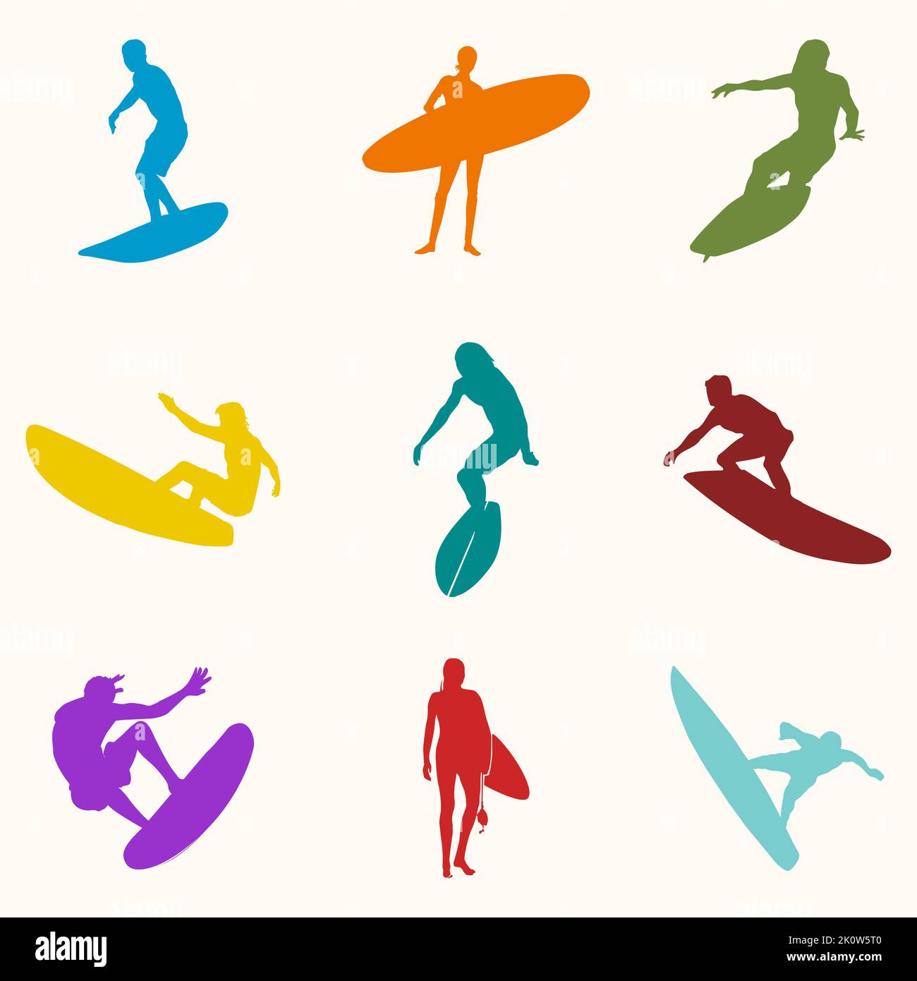 Surfista con Surfboard. Illustrazione vettoriale colorata Illustrazione Vettoriale