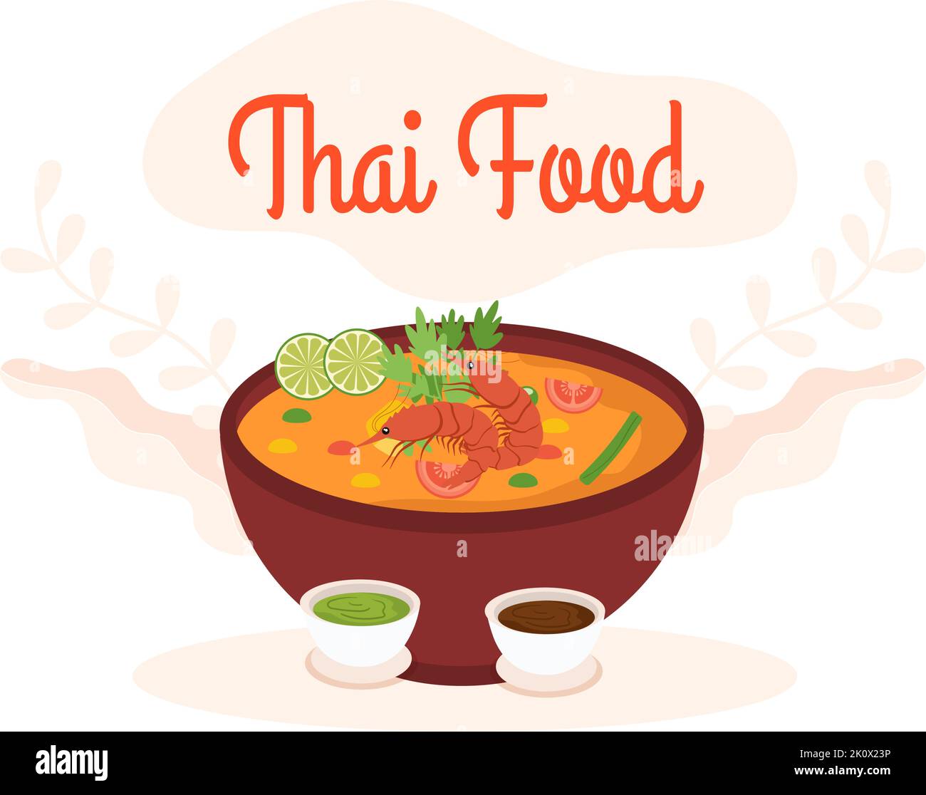 Tradizionale Thailand Food Template Cartoon Hand Drawed Illustrazione varie di cucina tailandese Design Illustrazione Vettoriale