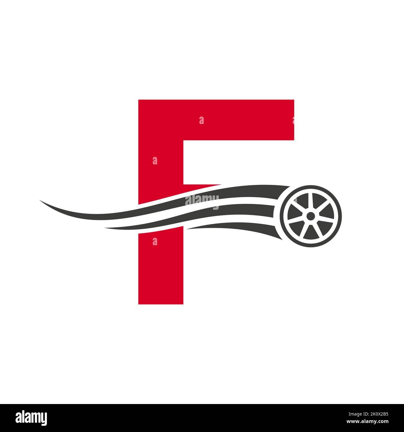 Lettera auto sportiva F Automotive Car Repair Logo Design Concept con icona di trasporto pneumatico modello vettoriale Illustrazione Vettoriale