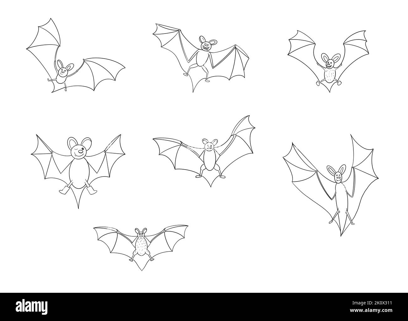 Bats illustrazione contorno collezione per Halloween isolato su sfondo bianco Foto Stock