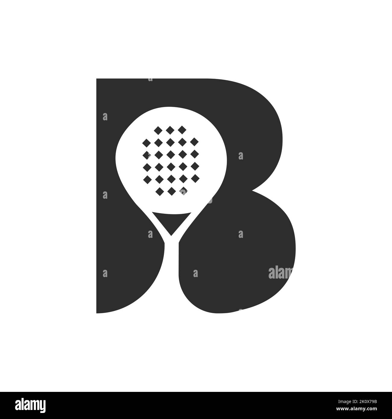 Modello vettoriale con logo a forma di pacchetto con lettera B Padel. Beach Table Tennis Club simbolo Illustrazione Vettoriale