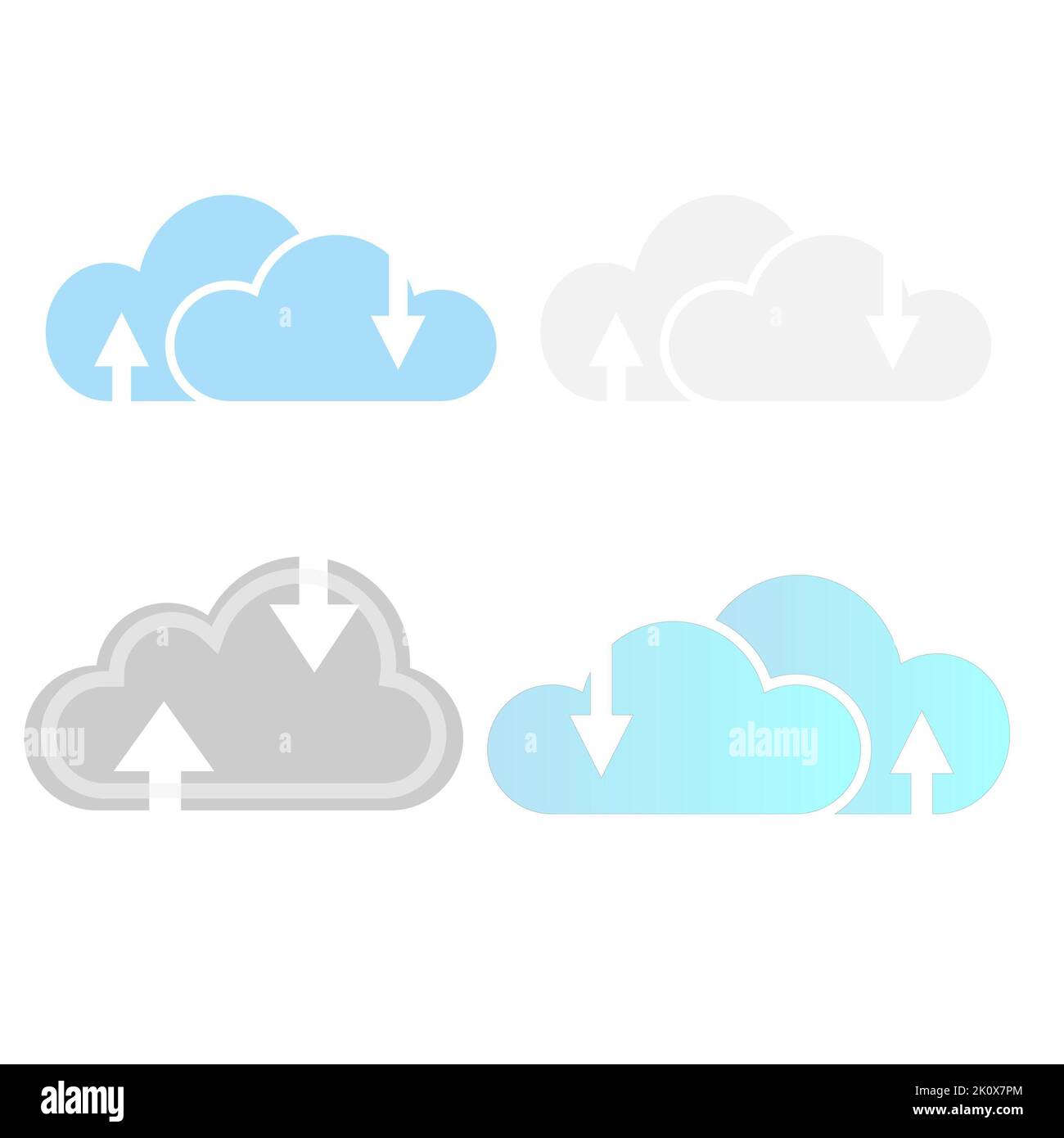 Icone relative a cloud computing, cloud informatico e hosting cloud. Set di icone di archiviazione cloud e vettore di rete. Foto Stock