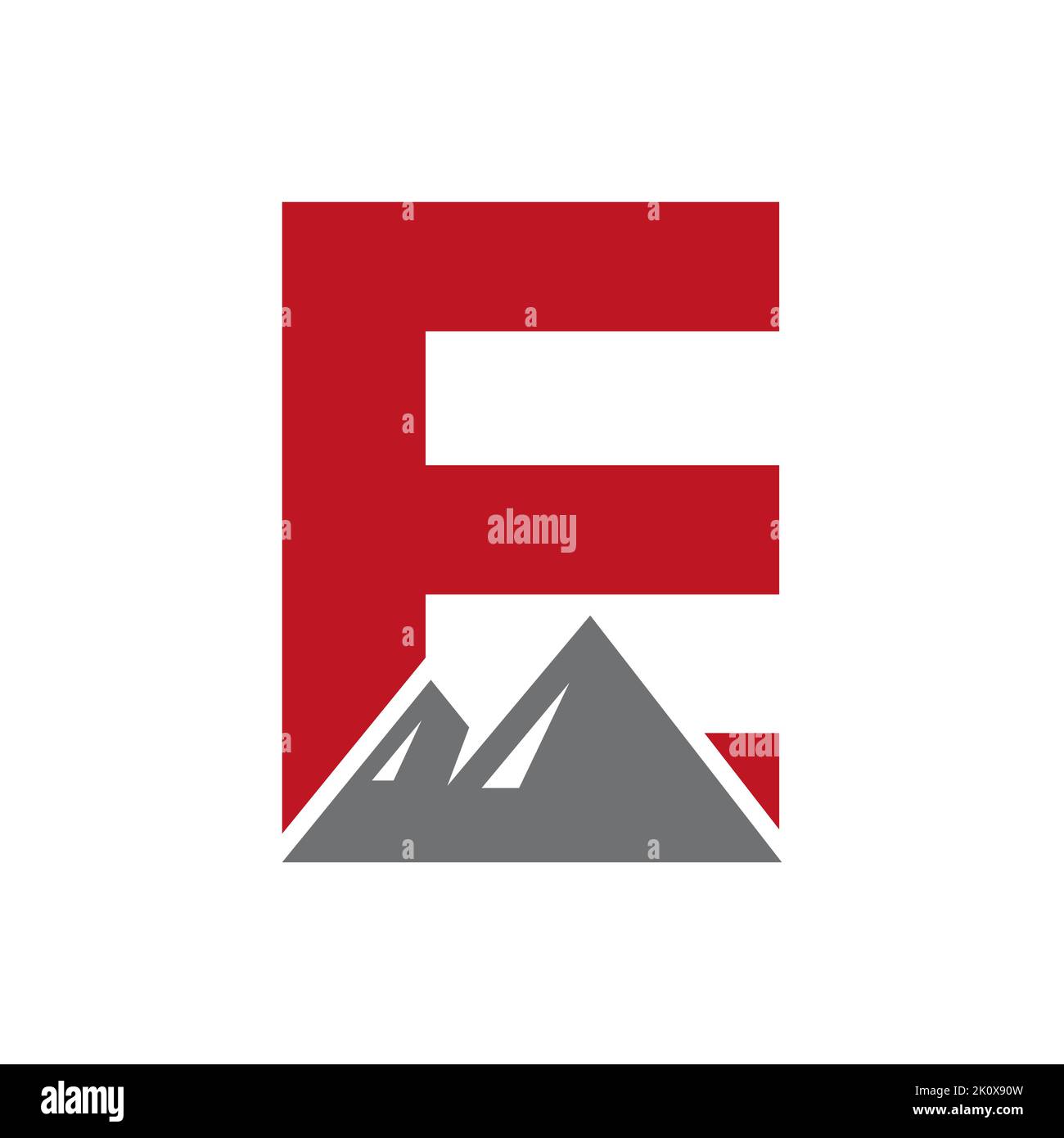 Lettera e Mount Logo Vector Sign. Mountain Nature Landscape Logo si combina con Hill icona e modello Illustrazione Vettoriale
